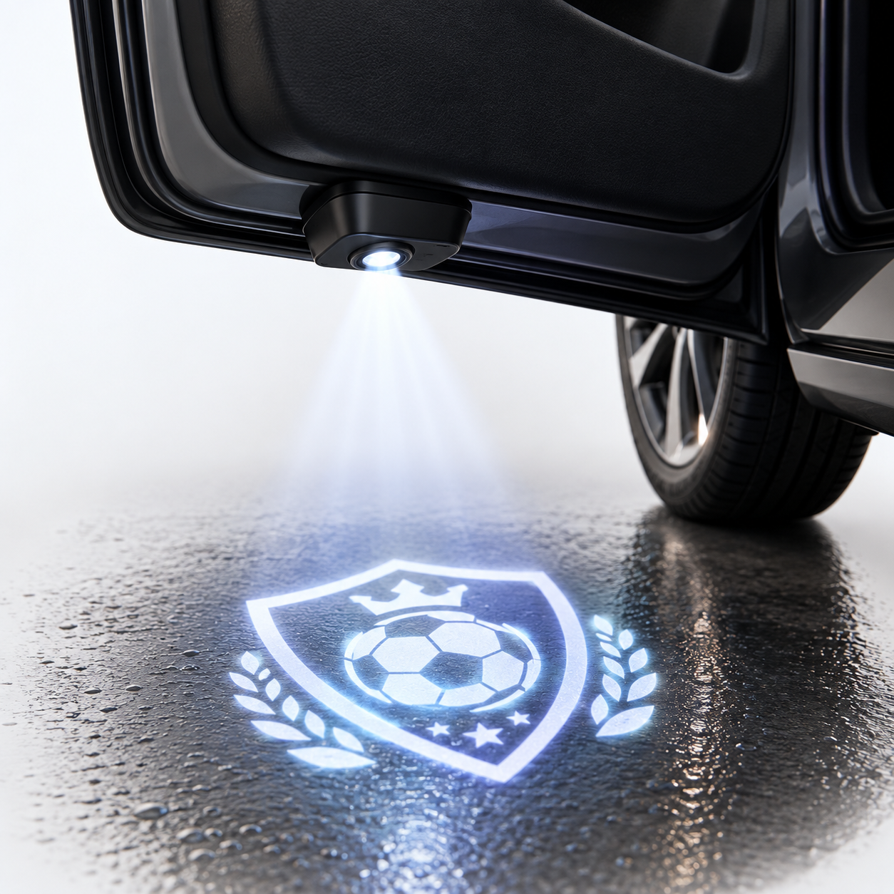 Lichtwappen Projektion unter einer geöffneten Autotür